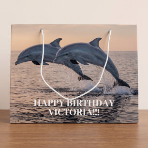 Dolphins Leap Ocean Girl's Birthday Large Gift Bag