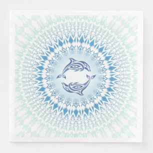 Dolphins Mandala Blue White Napkin