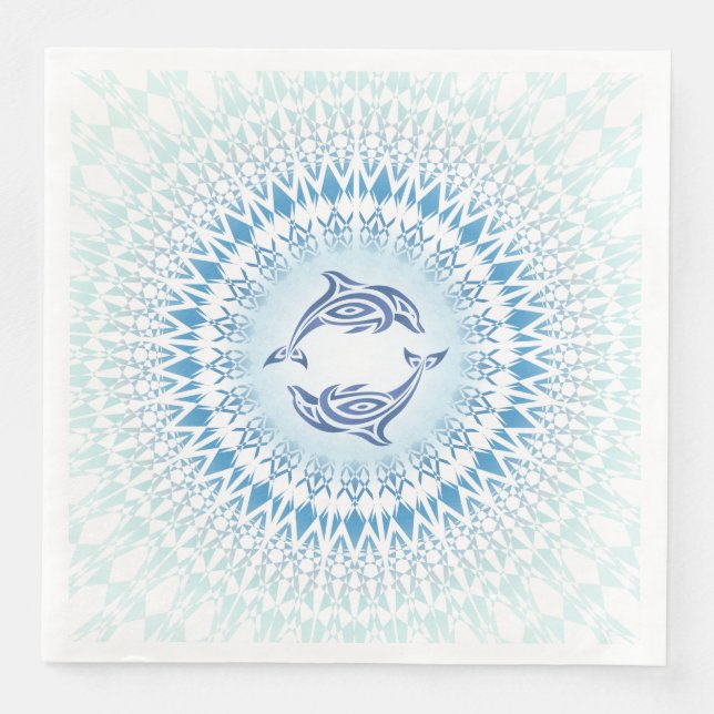 Dolphins Mandala Blue White Napkin (Front)