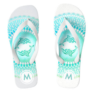Dolphins Mandala Green White Monogram Jandals