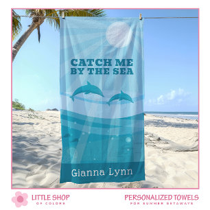 Dolphins Ocean Waves Personalised Beach Towel