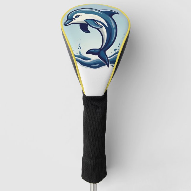 Dolphins ocean's wave luxury leather design golf head cover (Front)
