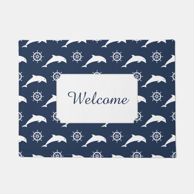 Dolphins On Parade Pattern | Add Your Text Doormat (Front)