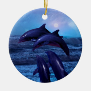 Dolphins playing in the ocean christmas tree ceramic tree decoration