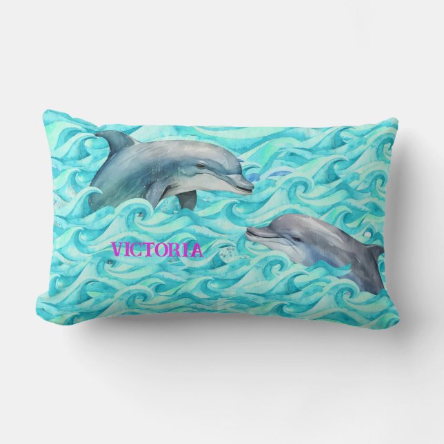dolphins playing lumbar cushion (Front)