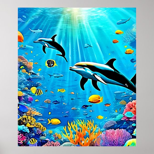 Dolphins & Reef: Underwater Joy Poster (Front)