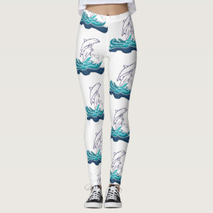 Dolphins riding Waves Custom Leggings