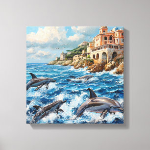 Dolphins Seascape Canvas Print