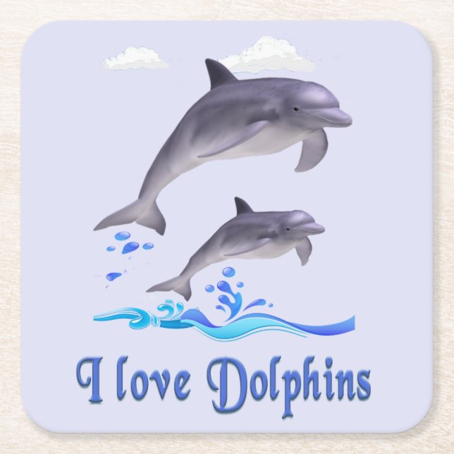  Dolphins  Square Paper Coaster (Front)