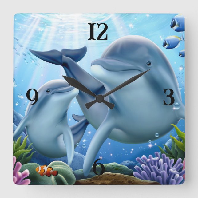 Dolphins Square Wall Clock (Front)