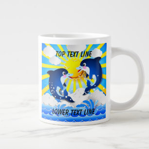 Dolphins & Sun Personalise Add Your Name or Text Large Coffee Mug