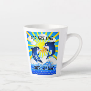 Dolphins & Sun Personalise Add Your Name or Text Latte Mug