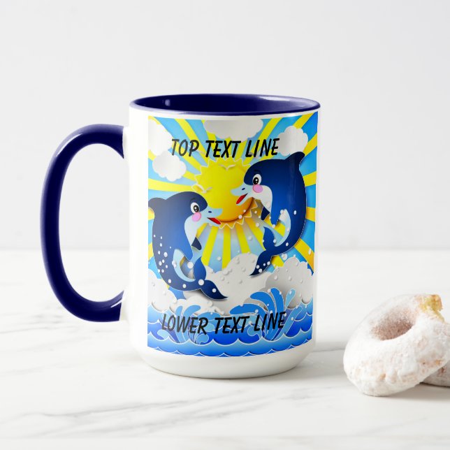 Dolphins & Sun Personalise Add Your Name or Text Mug (With Donut)