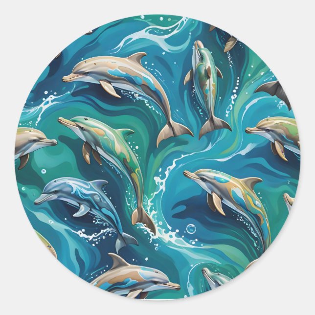 Dolphins swim  classic round sticker (Front)
