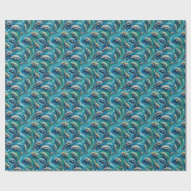 Dolphins swim  wrapping paper (Flat)