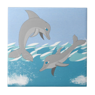 Dolphins Swimming in the Ocean Tile