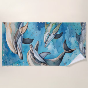 Dolphins swimming in the sea beach towel