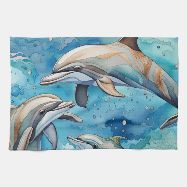 Dolphins swimming in the sea  tea towel (Horizontal)