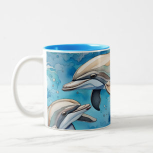 Dolphins swimming in the sea  Two-Tone coffee mug