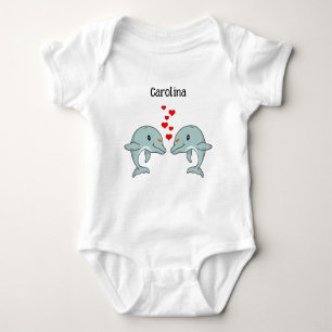 Dolphins, totally cute, love each other baby bodysuit