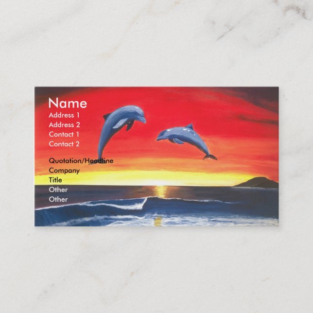 Dolphins Tropical Sunset Ocean Business Card Art (Front)