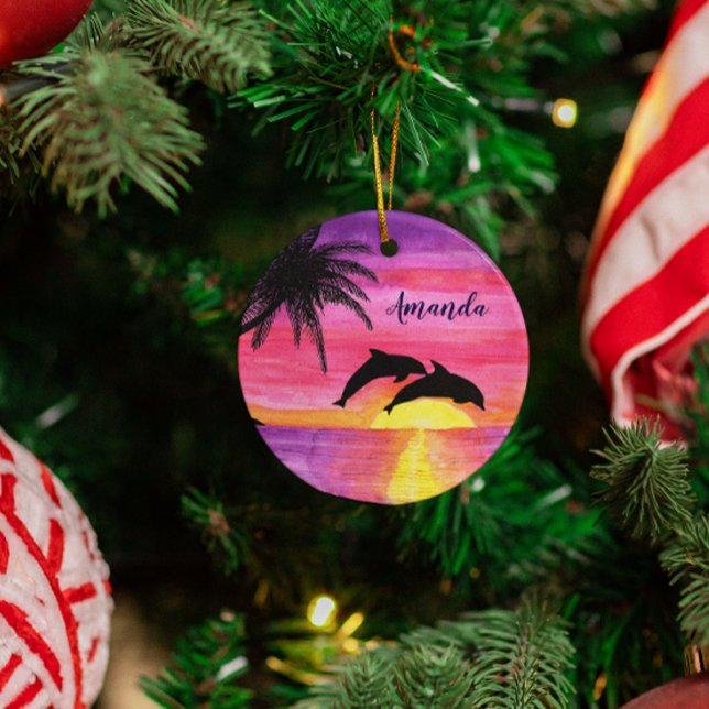 Dolphins Tropical Sunset Personalised Ornament (Creator Uploaded)