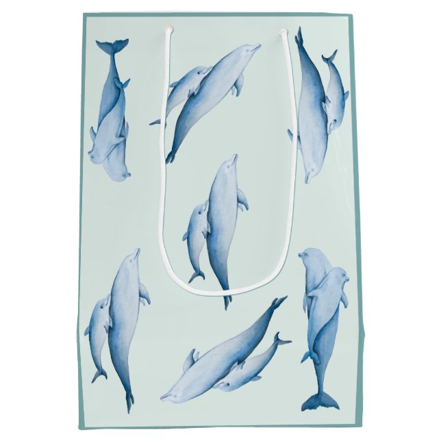 Dolphins watercolor pattern medium gift bag (Back)