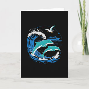 Dolphins With Cruise Ship On The Seas Retro Shirt  Card