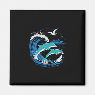 Dolphins With Cruise Ship On The Seas Retro Shirt Magnet