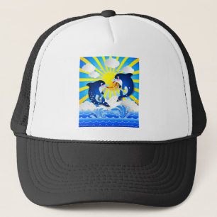Dolphins with Sun Add Name Text Personalise Trucker Hat