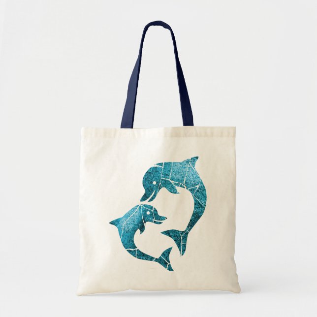 Dolphins Worn Blue Tote Bag (Front)