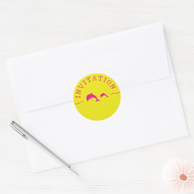 Dolphins Yellow & Pink Invitation Envelope Seal (Envelope)
