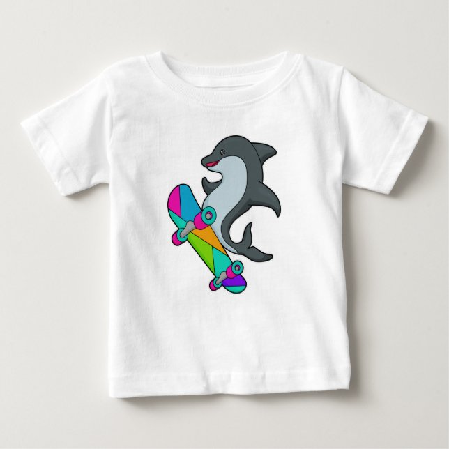 Dolpin as Skater with Skateboard Baby T-Shirt (Front)