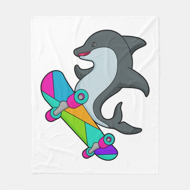 Dolpin as Skater with Skateboard Fleece Blanket (Front)