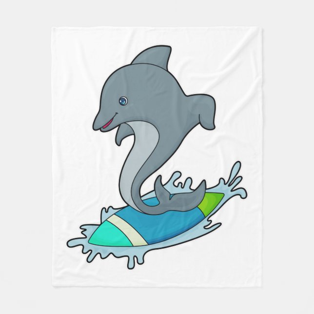Dolpin as Surfer with Surfboard Fleece Blanket (Front)