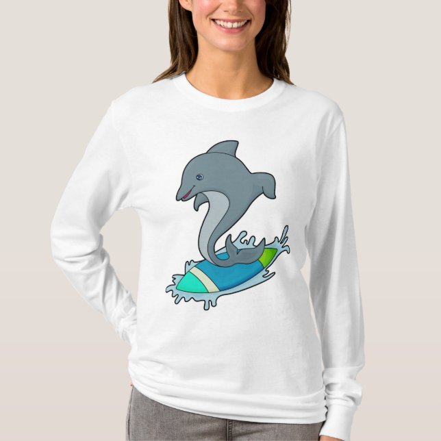 Dolpin as Surfer with Surfboard T-Shirt (Front)