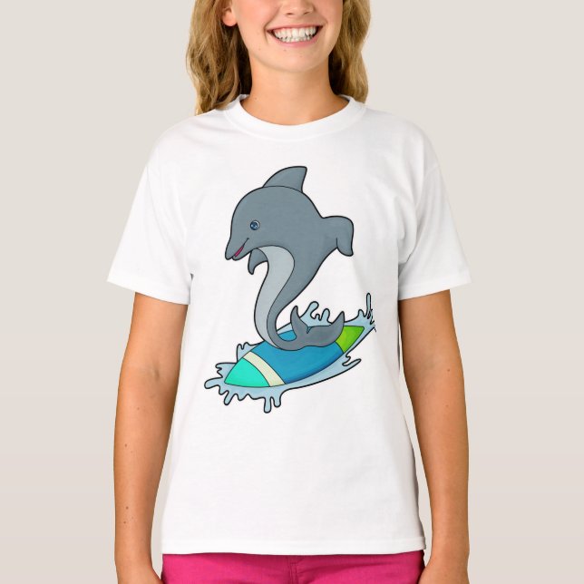 Dolpin as Surfer with Surfboard T-Shirt (Front)