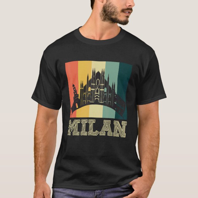 Dom De Milan From Italy In Milan In Retro Skyline T-Shirt (Front)