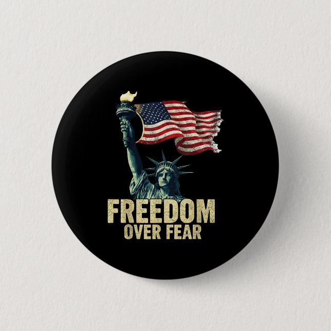 Dom Over Fear Statue Of Liberty Flag Graphic  6 Cm Round Badge (Front)