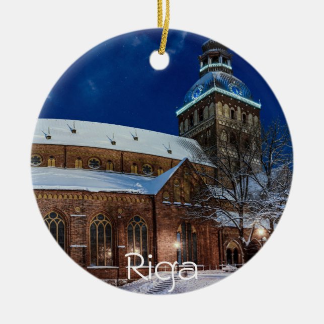 Dome cathedral on Dome square in Riga, Latvia Ceramic Tree Decoration (Front)