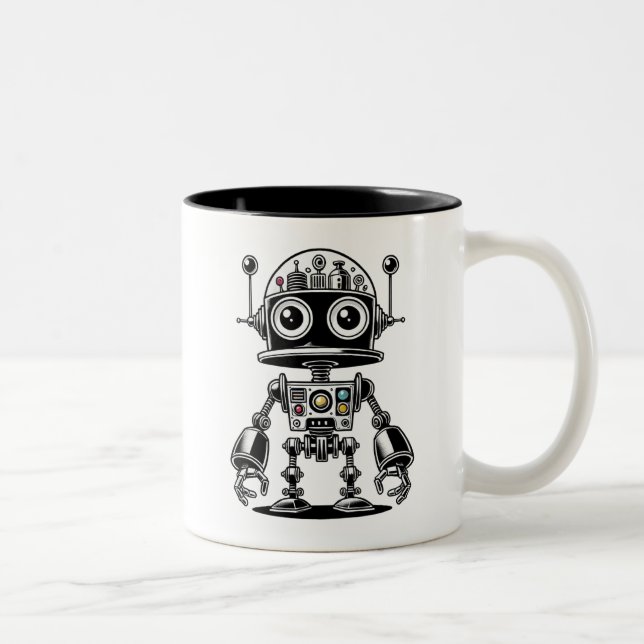 Dome Head Robot - Running on Algorithms & Sarcasm Two-Tone Coffee Mug (Right)