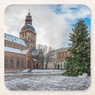 Dome square with Christmas tree in Riga Canvas Pri Paper Coaster