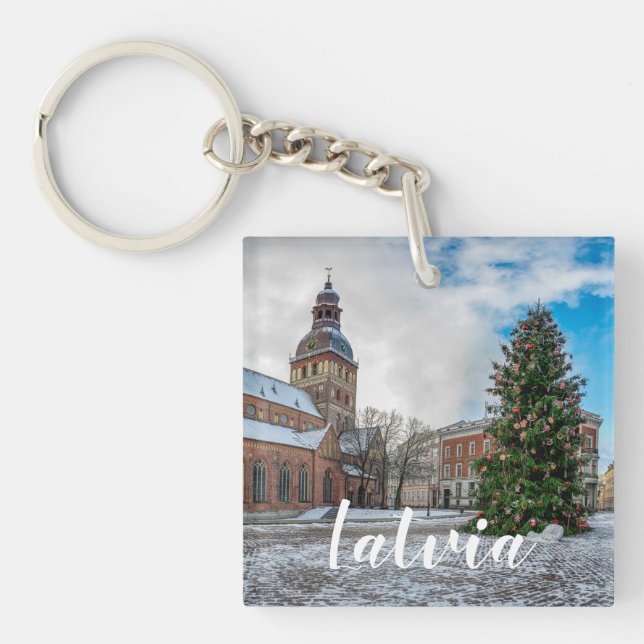 Dome square with Christmas tree in Riga Key Ring (Front)