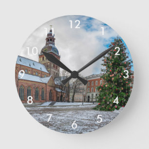 Dome square with Christmas tree in Riga Round Clock