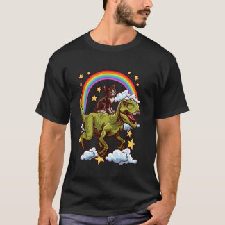 Domestic Cat Riding a Dinosaur Dino T-Shirt