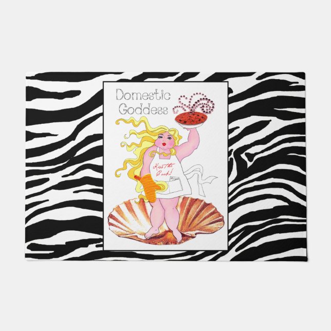 "Domestic Goddess" -Kiss the Cook!  Doormat (Front)