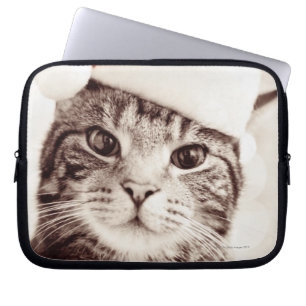 Domestic tabby cat wearing red Christmas hat Laptop Sleeve