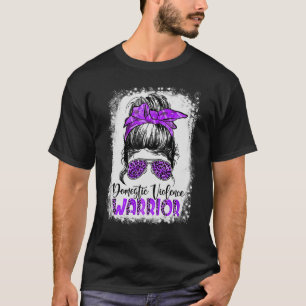 Domestic Violence Warrior Purple Ribbon Messy Bun T-Shirt