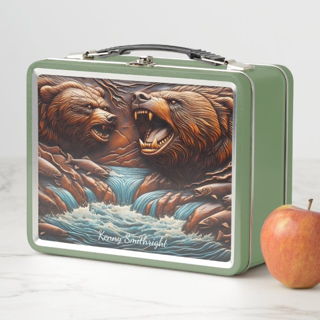Dominant Bear Fishing in Wild Currents Metal Lunch Box (In Situ)