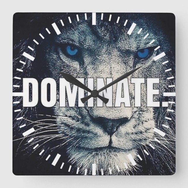 Dominate - Lion Motivational Square Wall Clock (Front)